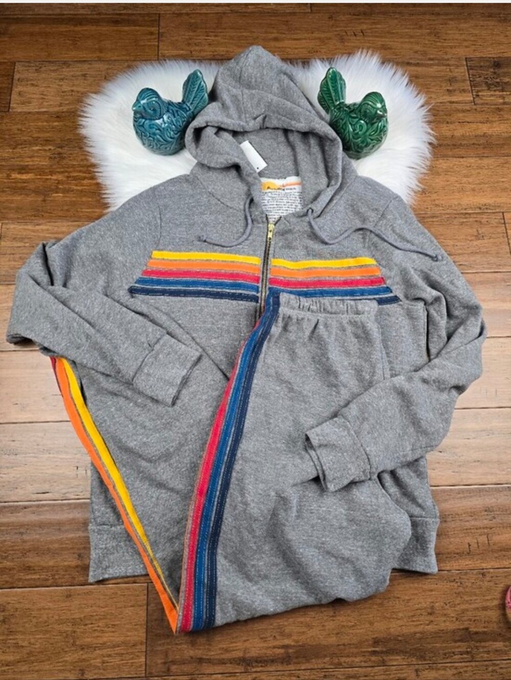Aviator Nation 5 Stripe Hoodie Sweatpant SET Large